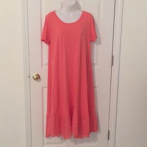 LOGO Lori Goldstein Eyelet Trim Coral T-Shirt Dress